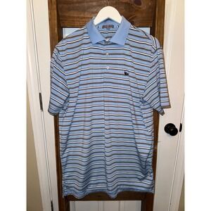 Peter Millar Summer Comfort Men's Blue Stripe‎ Polo Shirt Size Medium Golf